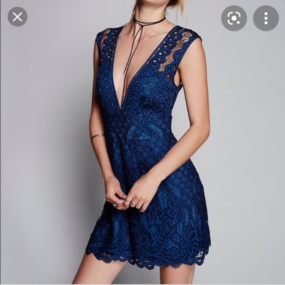 Free People Blue Lace Mini Dress